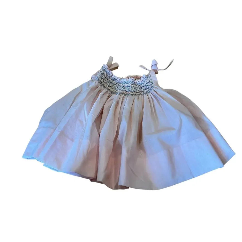 Handmade Smocked Baby Girls Pink Dress 12 Months Adjustable Ties READ